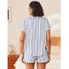 Ekouaer Womens Button Down Pajamas Set 2 Piece Sleepwear Short Sleeve Pjs Soft Stripe Lounge Sets(Blue White Stripe)