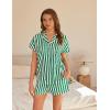 Ekouaer Womens Button Down Pajamas Set 2 Piece Sleepwear Short Sleeve Pjs Soft Stripe Lounge Sets(Green White Stripe)