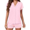 Ekouaer Womens Button Down Pajamas Set 2 Piece Sleepwear Short Sleeve Pjs Soft Stripe Lounge Sets(Pink)
