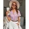 Ekouaer Womens Button Down Pajamas Set 2 Piece Sleepwear Short Sleeve Pjs Soft Stripe Lounge Sets(Purple White Stripe)