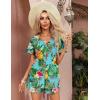Ekouaer Womens Hawaiian 2 Piece Outfit Short Sleeve Button Down Shirt and Shorts Tracksuit Lounge Set(Pineapple Turquoise)