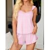 Ekouaer Womens Pajama Sets Ruffle Cami Top and Shorts 2 Piece Lounge Set Sleepwear, Summer Comfy Cute Bridal Pajama for Women(Gingham Pink)