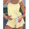 Ekouaer Womens Pajama Sets Ruffle Cami Top and Shorts 2 Piece Lounge Set Sleepwear, Summer Comfy Cute Bridal Pajama for Women(Gingham Yellow)