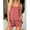 Ekouaer Womens Pajama Sets Ruffle Cami Top and Shorts 2 Piece Lounge Set Sleepwear, Summer Comfy Cute Bridal Pajama for Women(Red White Stripe)