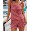 Ekouaer Womens Pajama Sets Ruffle Cami Top and Shorts 2 Piece Lounge Set Sleepwear, Summer Comfy Cute Bridal Pajama for Women(Red White Stripe)