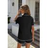 Ekouaer Women’s Ribbed Button Down Pajamas Sets 2 Piece Short Sleeve Shorts Pjs Knit Lounge Sets(Black)