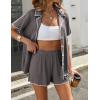 Ekouaer Women’s Ribbed Button Down Pajamas Sets 2 Piece Short Sleeve Shorts Pjs Knit Lounge Sets(Dark Gray)