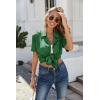 Ekouaer Women’s Ribbed Button Down Pajamas Sets 2 Piece Short Sleeve Shorts Pjs Knit Lounge Sets(Green)
