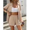 Ekouaer Women’s Ribbed Button Down Pajamas Sets 2 Piece Short Sleeve Shorts Pjs Knit Lounge Sets(Khaki)