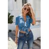 Ekouaer Women’s Ribbed Button Down Pajamas Sets 2 Piece Short Sleeve Shorts Pjs Knit Lounge Sets(Lake Blue)