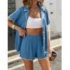Ekouaer Women’s Ribbed Button Down Pajamas Sets 2 Piece Short Sleeve Shorts Pjs Knit Lounge Sets(Lake Blue)