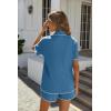 Ekouaer Women’s Ribbed Button Down Pajamas Sets 2 Piece Short Sleeve Shorts Pjs Knit Lounge Sets(Lake Blue)
