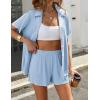 Ekouaer Women’s Ribbed Button Down Pajamas Sets 2 Piece Short Sleeve Shorts Pjs Knit Lounge Sets(Light Blue)