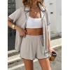 Ekouaer Women’s Ribbed Button Down Pajamas Sets 2 Piece Short Sleeve Shorts Pjs Knit Lounge Sets(Light Gray)