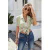 Ekouaer Women’s Ribbed Button Down Pajamas Sets 2 Piece Short Sleeve Shorts Pjs Knit Lounge Sets(Light Green)