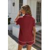 Ekouaer Women’s Ribbed Button Down Pajamas Sets 2 Piece Short Sleeve Shorts Pjs Knit Lounge Sets(Maroon Red)