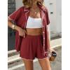 Ekouaer Women’s Ribbed Button Down Pajamas Sets 2 Piece Short Sleeve Shorts Pjs Knit Lounge Sets(Maroon Red)