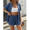 Ekouaer Women’s Ribbed Button Down Pajamas Sets 2 Piece Short Sleeve Shorts Pjs Knit Lounge Sets(Navy Blue)