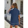Ekouaer Women’s Ribbed Button Down Pajamas Sets 2 Piece Short Sleeve Shorts Pjs Knit Lounge Sets(Navy Blue)