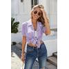 Ekouaer Women’s Ribbed Button Down Pajamas Sets 2 Piece Short Sleeve Shorts Pjs Knit Lounge Sets(Purple)