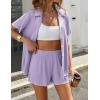 Ekouaer Women’s Ribbed Button Down Pajamas Sets 2 Piece Short Sleeve Shorts Pjs Knit Lounge Sets(Purple)