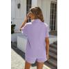 Ekouaer Women’s Ribbed Button Down Pajamas Sets 2 Piece Short Sleeve Shorts Pjs Knit Lounge Sets(Purple)