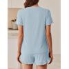 Ekouaer Womens Ribbed Knit Pajama Sets 2 Piece Short Sleeve Pjs Cute Pajamas Ruffle Lounge Sets Soft Sleepwear Set S-XXL(Light Blue)