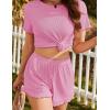 Ekouaer Womens Ribbed Knit Pajama Sets 2 Piece Short Sleeve Pjs Cute Pajamas Ruffle Lounge Sets Soft Sleepwear Set S-XXL(Pink)
