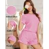 Ekouaer Womens Ribbed Knit Pajama Sets 2 Piece Short Sleeve Pjs Cute Pajamas Ruffle Lounge Sets Soft Sleepwear Set S-XXL(Pink)