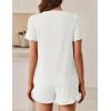 Ekouaer Womens Ribbed Knit Pajama Sets 2 Piece Short Sleeve Pjs Cute Pajamas Ruffle Lounge Sets Soft Sleepwear Set S-XXL(White)