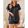 Ekouaer Womens Silk Pajama Sets 2 Piece Satin Pj Set Button Down Shirt and Shorts Lounge Sets Classic with Pockets(Black)