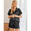 Ekouaer Womens Silk Pajama Sets 2 Piece Satin Pj Set Button Down Shirt and Shorts Lounge Sets Classic with Pockets(Black)
