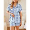 Ekouaer Womens Silk Pajama Sets 2 Piece Satin Pj Set Button Down Shirt and Shorts Lounge Sets Classic with Pockets(Blue Monkeys Bananas)