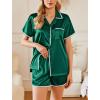Ekouaer Womens Silk Pajama Sets 2 Piece Satin Pj Set Button Down Shirt and Shorts Lounge Sets Classic with Pockets(Green)