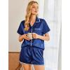Ekouaer Womens Silk Pajama Sets 2 Piece Satin Pj Set Button Down Shirt and Shorts Lounge Sets Classic with Pockets(Navy Blue)