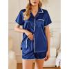 Ekouaer Womens Silk Pajama Sets 2 Piece Satin Pj Set Button Down Shirt and Shorts Lounge Sets Classic with Pockets(Navy Blue)