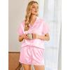 Ekouaer Womens Silk Pajama Sets 2 Piece Satin Pj Set Button Down Shirt and Shorts Lounge Sets Classic with Pockets(Pink)