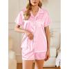 Ekouaer Womens Silk Pajama Sets 2 Piece Satin Pj Set Button Down Shirt and Shorts Lounge Sets Classic with Pockets(Pink)