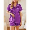Ekouaer Womens Silk Pajama Sets 2 Piece Satin Pj Set Button Down Shirt and Shorts Lounge Sets Classic with Pockets(Purple)