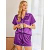 Ekouaer Womens Silk Pajama Sets 2 Piece Satin Pj Set Button Down Shirt and Shorts Lounge Sets Classic with Pockets(Purple)