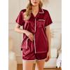 Ekouaer Womens Silk Pajama Sets 2 Piece Satin Pj Set Button Down Shirt and Shorts Lounge Sets Classic with Pockets(Red)