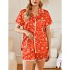 Ekouaer Womens Silk Pajama Sets 2 Piece Satin Pj Set Button Down Shirt and Shorts Lounge Sets Classic with Pockets(Red Christmas Trees)