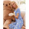 Ekouaer Women’s Sleepwear Capri Pajama Sets Short Sleeve Two-Piece Pjs V Neck Tops & Capri Pants with Pockets S-3XL(Bear Good Night Blue)
