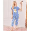 Ekouaer Women’s Sleepwear Capri Pajama Sets Short Sleeve Two-Piece Pjs V Neck Tops & Capri Pants with Pockets S-3XL(Bear Good Night Blue)