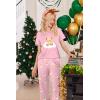 Ekouaer Women’s Sleepwear Capri Pajama Sets Short Sleeve Two-Piece Pjs V Neck Tops & Capri Pants with Pockets S-3XL(Bear Good Night Pink)