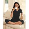 Ekouaer Women’s Sleepwear Capri Pajama Sets Short Sleeve Two-Piece Pjs V Neck Tops & Capri Pants with Pockets S-3XL(Black)