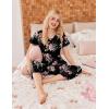 Ekouaer Women’s Sleepwear Capri Pajama Sets Short Sleeve Two-Piece Pjs V Neck Tops & Capri Pants with Pockets S-3XL(Black Flowers)