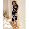 Ekouaer Women’s Sleepwear Capri Pajama Sets Short Sleeve Two-Piece Pjs V Neck Tops & Capri Pants with Pockets S-3XL(Black Flowers)