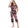 Ekouaer Women’s Sleepwear Capri Pajama Sets Short Sleeve Two-Piece Pjs V Neck Tops & Capri Pants with Pockets S-3XL(Black Red Flowers)