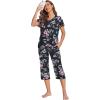 Ekouaer Women’s Sleepwear Capri Pajama Sets Short Sleeve Two-Piece Pjs V Neck Tops & Capri Pants with Pockets S-3XL(Black Small Flowers)